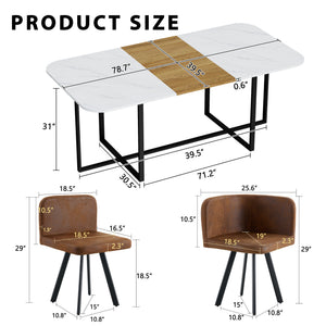 English Elm 9-piece Square Dining Set Seats 8 with Suede Chairs and Two-tone Metal Frame Brown,White,Wood W3875S00145