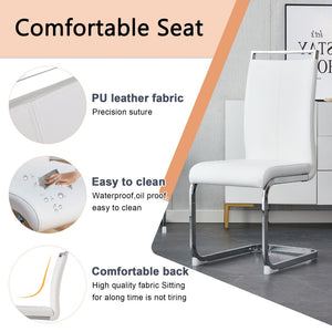 English Elm Table Modern Marble Pattern Dining Set - 71"X35.4" Glass Table With 6 Elegant White Pu Chairs W1151S02114-GIGA