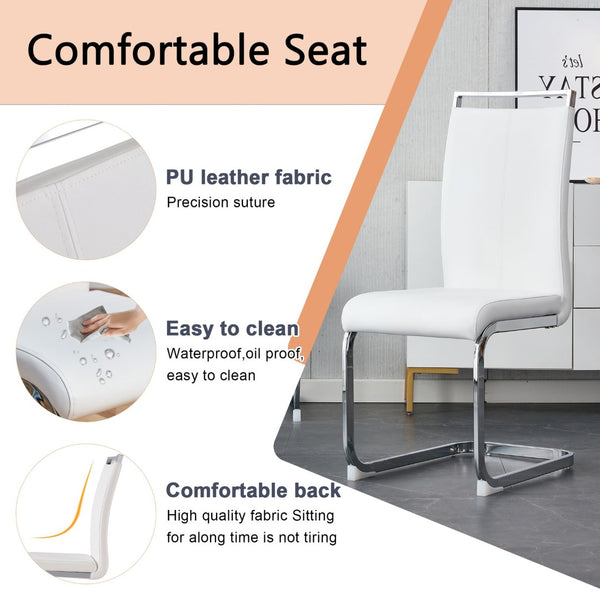 English Elm Table Modern Marble Pattern Dining Set - 71"X35.4" Glass Table With 6 Elegant White Pu Chairs W1151S02114-GIGA