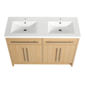 English Elm 48" Freestanding Bathroom Vanity with Resin Sink and Spacious Cabinet, Soft-Close Doors, Durable Finish Oak W1972S00025