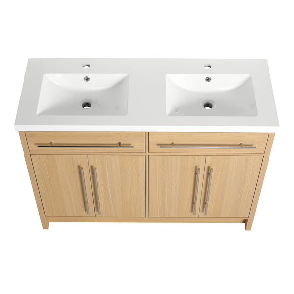 English Elm 48" Freestanding Bathroom Vanity with Resin Sink and Spacious Cabinet, Soft-Close Doors, Durable Finish Oak W1972S00025