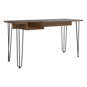 English Elm Kyoto 140 Writing Desk Brown with Glass Top & Haipin Metal Legs, Industrial Shelf Storage Solution B128S00167