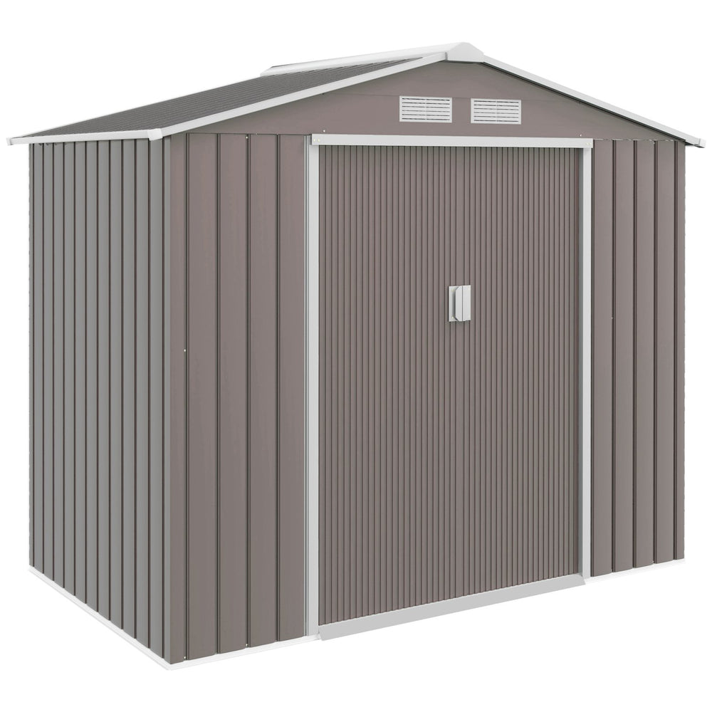 English Elm Garden Steel Storage Shed with Sliding Doors Four Vents and Foundation Kit for Outdoor Use T3971S00005