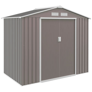 English Elm Garden Steel Storage Shed with Sliding Doors Four Vents and Foundation Kit for Outdoor Use T3971S00005