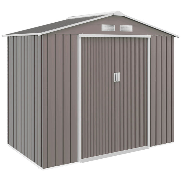 English Elm Garden Steel Storage Shed with Sliding Doors Four Vents and Foundation Kit for Outdoor Use T3971S00005