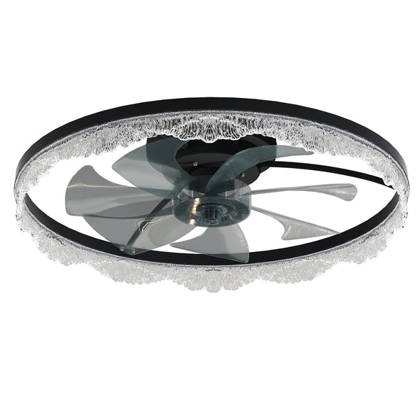English Elm 24" Black LED Ceiling Fan Light Flush Mount with Hidden Blades, Remote & App Control, Dimmable W2312P368709