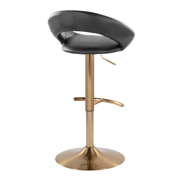 English Elm Posh Adjustable Barstool Set Of 2 - Glam Gold Metal & Black Faux Leather With Swivel & Footrest B202S00993-GIGA