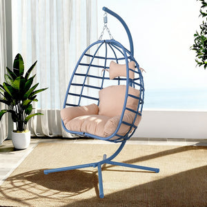 English Elm Egg Hanging Chair with Stand Pe Rattan Swing Seat Washable Cushion Patio Bedroom T5880P497434