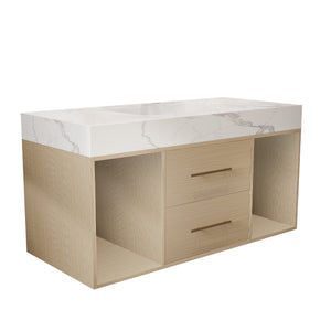 English Elm 39.4 Inch Floating Bathroom Vanity Sintered Stone Top Solid Wood 2 Soft Close Drawers W3136S00030