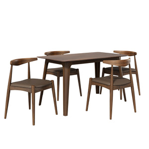 English Elm [video] 5-piece Mid-century Dining Set Rubberwood Frame Faux Leather Ergonomic Chairs Brown,Walnut N759S006011D