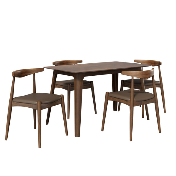 English Elm [video] 5-piece Mid-century Dining Set Rubberwood Frame Faux Leather Ergonomic Chairs Brown,Walnut N759S006011D