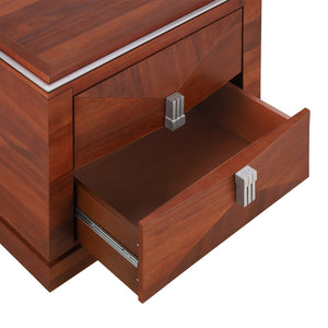 English Elm Mid-century Modern Nightstand with Diamond Geometric Drawers and Heavy Duty Wood Base Dark Brown N761P324094N