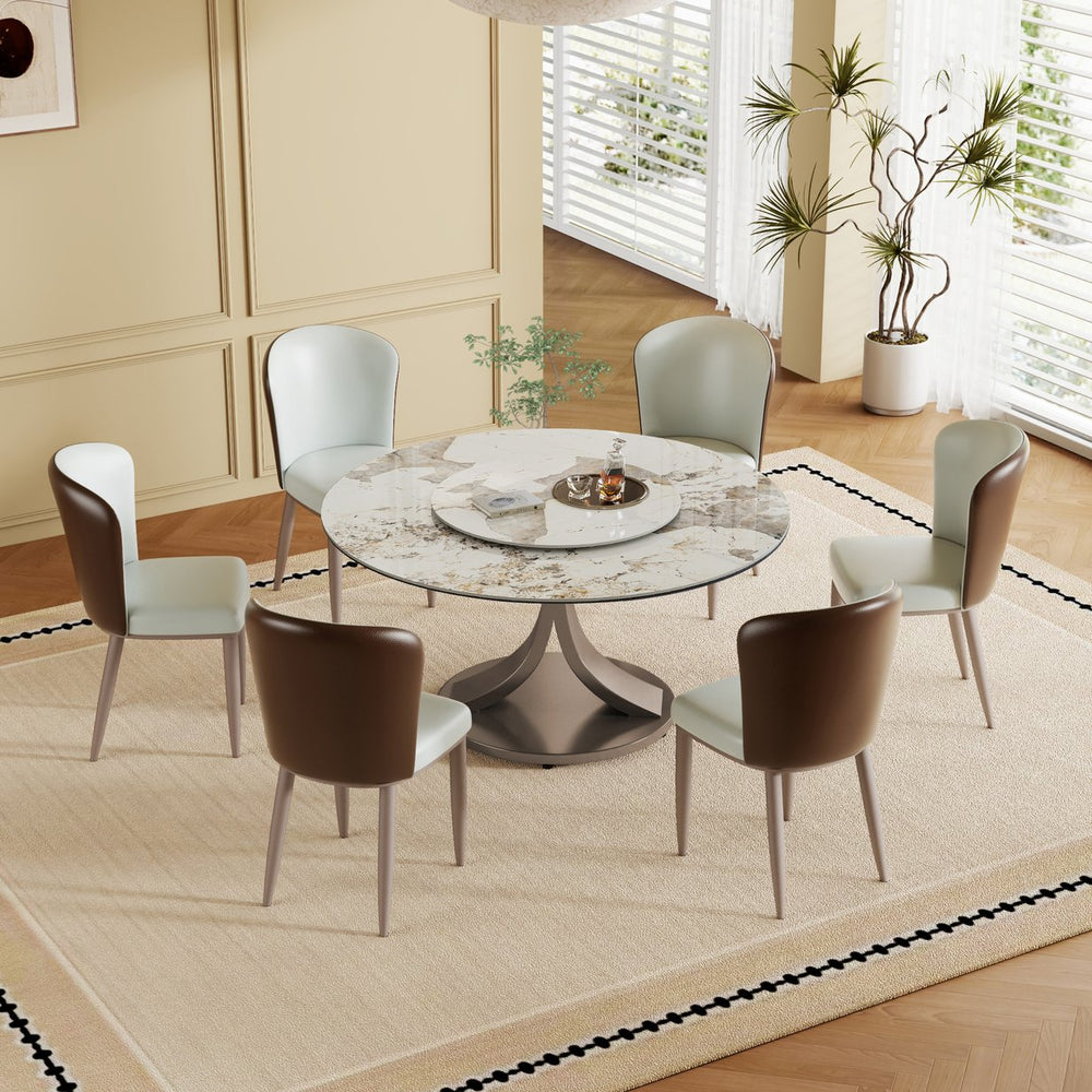 English Elm 59" Round Dining Table With 360° Rotating Lazy Susan - Scratch-Resistant Stone Top For Family Gatherings W2699S00055