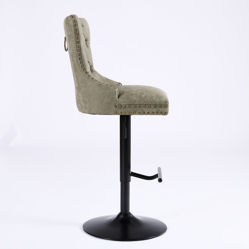 English Elm A&A Furniture Aged Olive Green Swivel Barstools, Adjustable 26"-33" Height, Set Of 2 For Home Bars W1143P195202