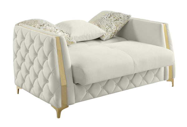 English Elm Lippa Quilted Sleeper Loveseat with Gold Steel Legs Storage and Foam Cushion Seat Off White B009S02229