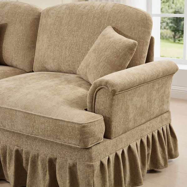 English Elm Elegant Mid Century Modular L-Shaped Sofa With Flared Arms, Movable Ottoman & Ruffle Skirts W3041S00345