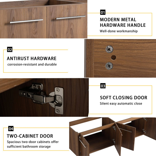 English Elm 60 Inch Wall-mounted Bathroom Vanity Cabinet with Soft-Close Doors, Eco Plywood, Scratch & Water-Resistant Finish Brown Ebony W999P208034