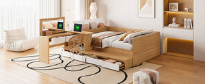 English Elm Full Size Wooden Platform Bed With 6 Drawers, Open Shelves & Dressing Table - Stylish & Functional! N820S00059N