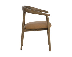 Sunpan VALMONT Dining Armchair - Mid-Century Modern Comfort in Milliken Cognac with Oak Frame & Brass Accents 112287