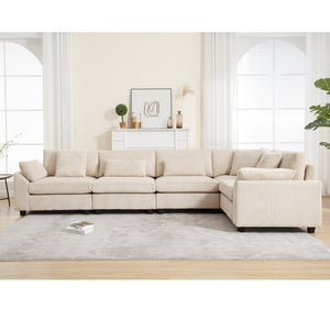 English Elm {New} Oversized Modular Sectional Sofa - Cozy Beige Corduroy, Convertible Design For Stylish Living Spaces W2325S00014-GIGA