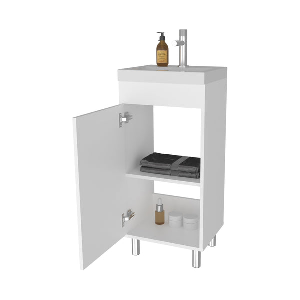 English Elm FM Wall-Mounted Belle Bathroom Vanity with Built-In Sink, Floating Design, Soft-Close Door, Sleek Storage Solution White 33.5 L x 18.9 W x 11.4 H B128P335854