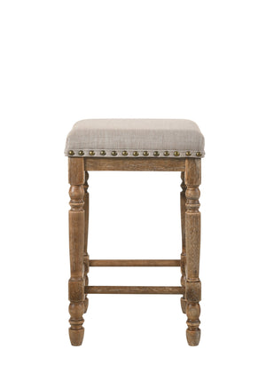 English Elm Farsiris Beige Fabric Counter Height Stool Set of 2 — Weathered Oak Frame, Nailhead Trim & D16 Foam Comfort B2726P255311
