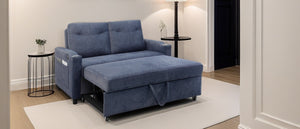 English Elm Modern Velvet Loveseat Sofa Bed with USB Charging, Storage Pockets, Toss Pillows & Reclining Backrest W1183S00013