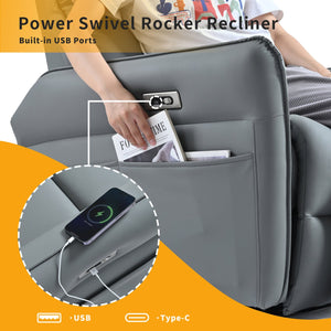 English Elm Power Power Swivel Rocker Recliner Chair with Wide Armrests, Dual USB Charging Ports, Compact Comfort Blue-gray W1028S00030