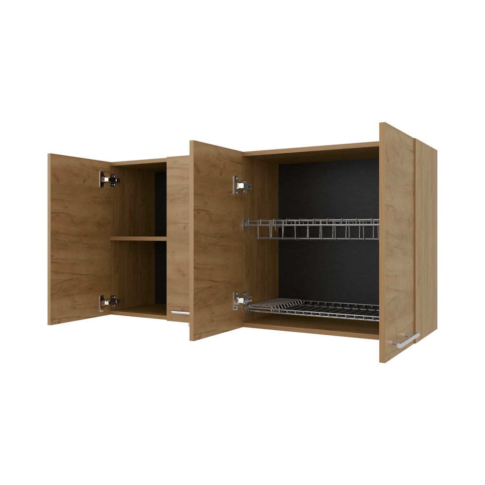 English Elm Lyman Wall Cabinet Kitchen Melamine 4-Door Natural Oak with Dish Organizer, Fixed Shelves, 47.2" W B128P287529