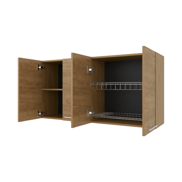 English Elm Lyman Wall Cabinet Kitchen Melamine 4-Door Natural Oak with Dish Organizer, Fixed Shelves, 47.2" W B128P287529