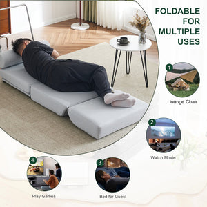 English Elm Single Foldable Linen Sofa Bed with Foam Core Portable Guest Room Lounge Chair W2113P181631