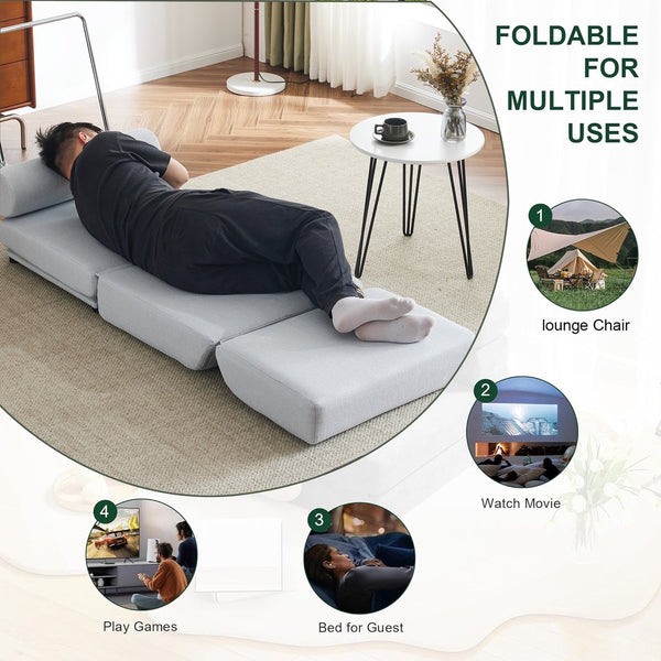 English Elm Single Foldable Linen Sofa Bed with Foam Core Portable Guest Room Lounge Chair W2113P181631