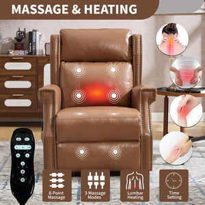 English Elm Emon's Overstuffed Chenille Power Lift Recliner with Massage Heat and Charging Ports Camel W1803S00093
