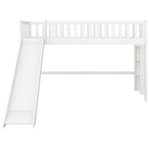 English Elm Twin Low Loft Bed with Slide and Ladder — Space-Saving Pine & MDF Frame, Quiet Durable Design White WF286078AAK