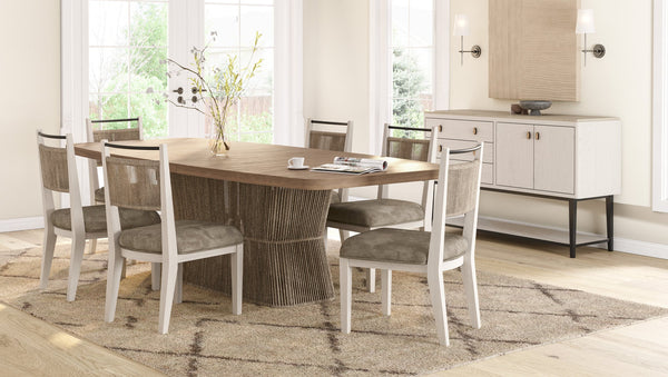 English Elm Dining Table Toffe Rope Base Beige Solid Wood & MDF 18" Leaf Expands to 98" Oak Veneer, Transitional Design B2699S00079