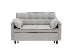English Elm Modern Velvet Loveseat Futon Sofa Bed 3-in-1 Convertible Small Sleeper Couch with Recline, Pillows, Pockets, Beige Gray W3371P315000