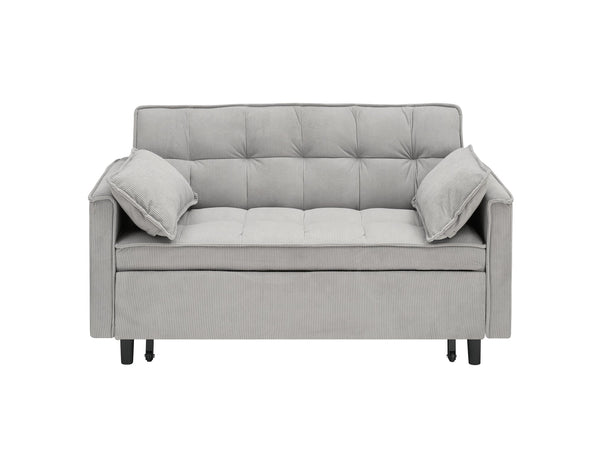 English Elm Modern Velvet Loveseat Futon Sofa Bed 3-in-1 Convertible Small Sleeper Couch with Recline, Pillows, Pockets, Beige Gray W3371P315000