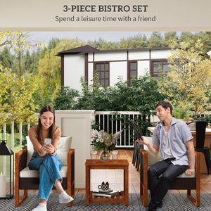English Elm Outsunny 3-Piece Patio Bistro Set With Cushions - Stylish Pe Rattan Furniture For Cozy Outdoor Spaces W2225P217673-GIGA