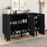 Minimalist Shoe Cabinet w/ 5 Wood Legs, Sideboard Buffet w/ Adjustable Shelves, Large Storage Cabinet w/ Wave Doors, Black