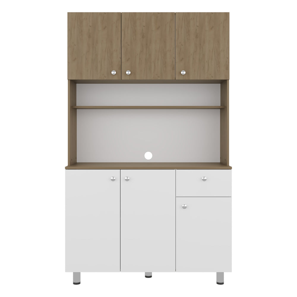 English Elm Lehr Tall White Pantry Cabinet with Six Doors One Drawer and Vertical Kitchen Storage B097S00250