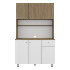 English Elm Lehr Tall White Pantry Cabinet with Six Doors One Drawer and Vertical Kitchen Storage B097S00250