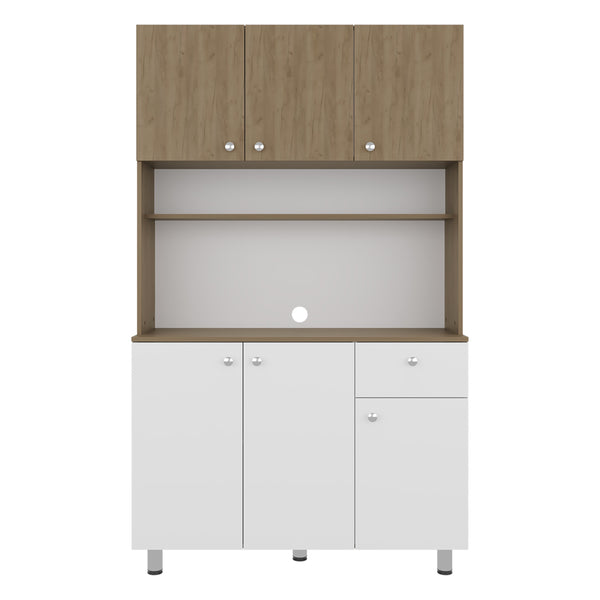 English Elm Lehr Tall White Pantry Cabinet with Six Doors One Drawer and Vertical Kitchen Storage B097S00250
