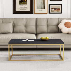 English Elm 47" Faux Stone Slab Coffee Table with Powder-coated Steel Frame for Modern Loft Living Gold+Black W3151P400580