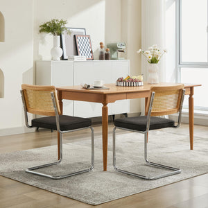 English Elm Mid Velvet Cantilever Dining Chairs Set of 2 — Mid Century Linen Upholstered Rattan Back, Chrome Base, DurableComfort W1143P342096 W1143P342096