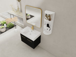 English Elm 30 Inch Wall-Mounted Vanity Set With Thick Resin Sink & 3-Tier Storage Rack For Stylish Bathrooms W999S00367