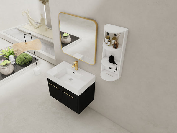 English Elm 30 Inch Wall-Mounted Vanity Set With Thick Resin Sink & 3-Tier Storage Rack For Stylish Bathrooms W999S00367