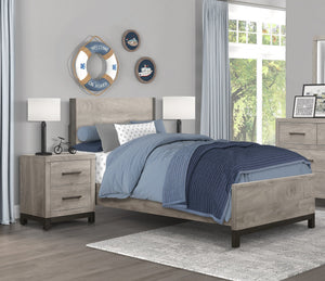 English Elm Modern Twin Panel Bed Two-tone Gray Melamine Low-profile Frame for Compact Spaces B011S02254