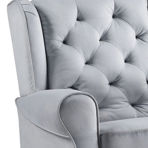 English Elm Zeger Gray Fabric Glider Chair with Swivel, Plush Upholstery, Nail-Head Detail & Side Pocket Options B2726P242563