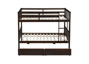 English Elm Full Full Over Full Rubber Wood Bunk Bed With 2 Storage Drawers, Convertible Into 2 Separate Beds, Espresso W504S00196