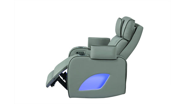 English Elm Fortuner 3PC Gray Faux Leather Living Room Set with LED, Massage, Power Recliners, Bluetooth Speakers B009S01498